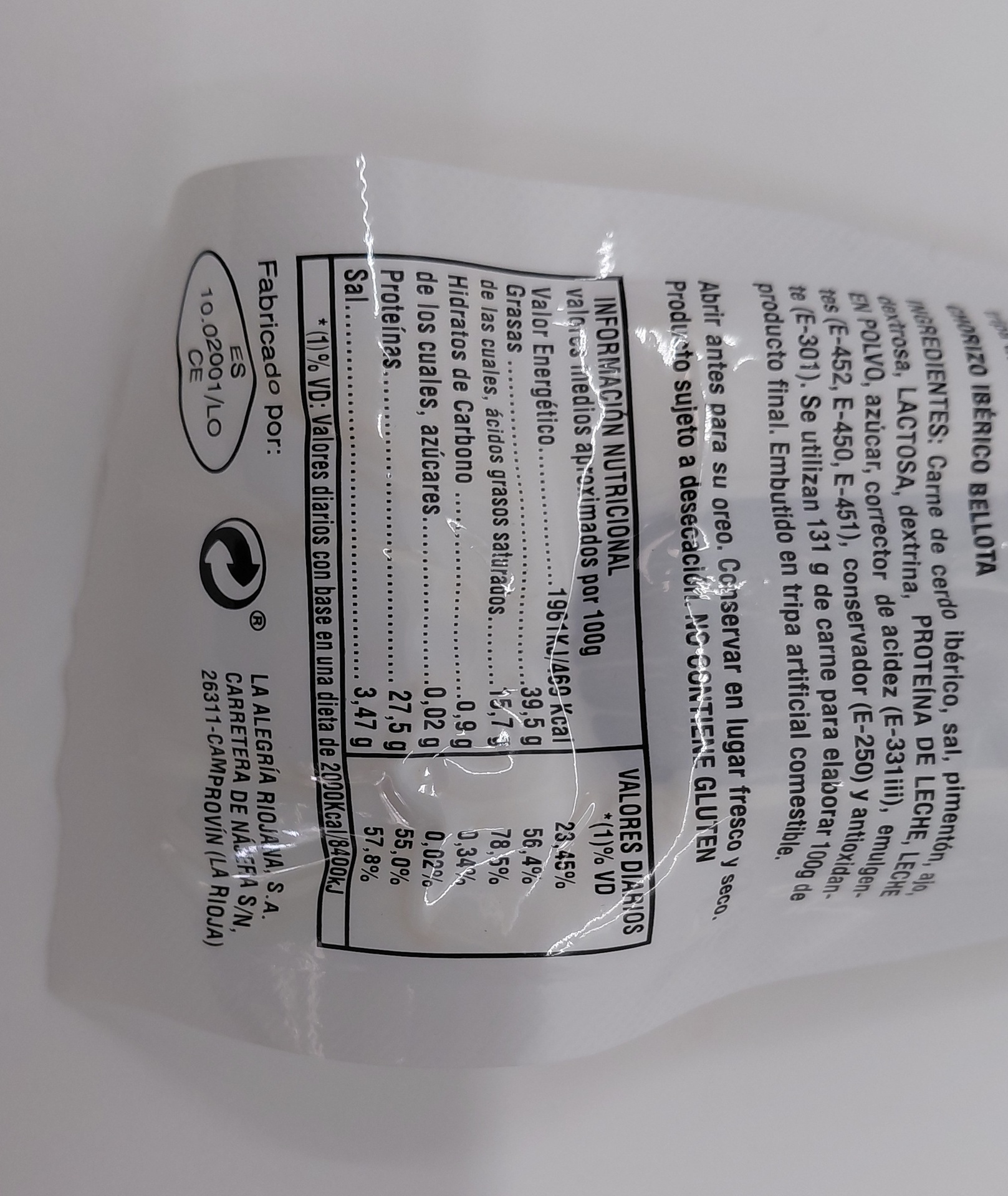 Chorizo Ibérico de Bellota 250 g aprox. MONTELUZ