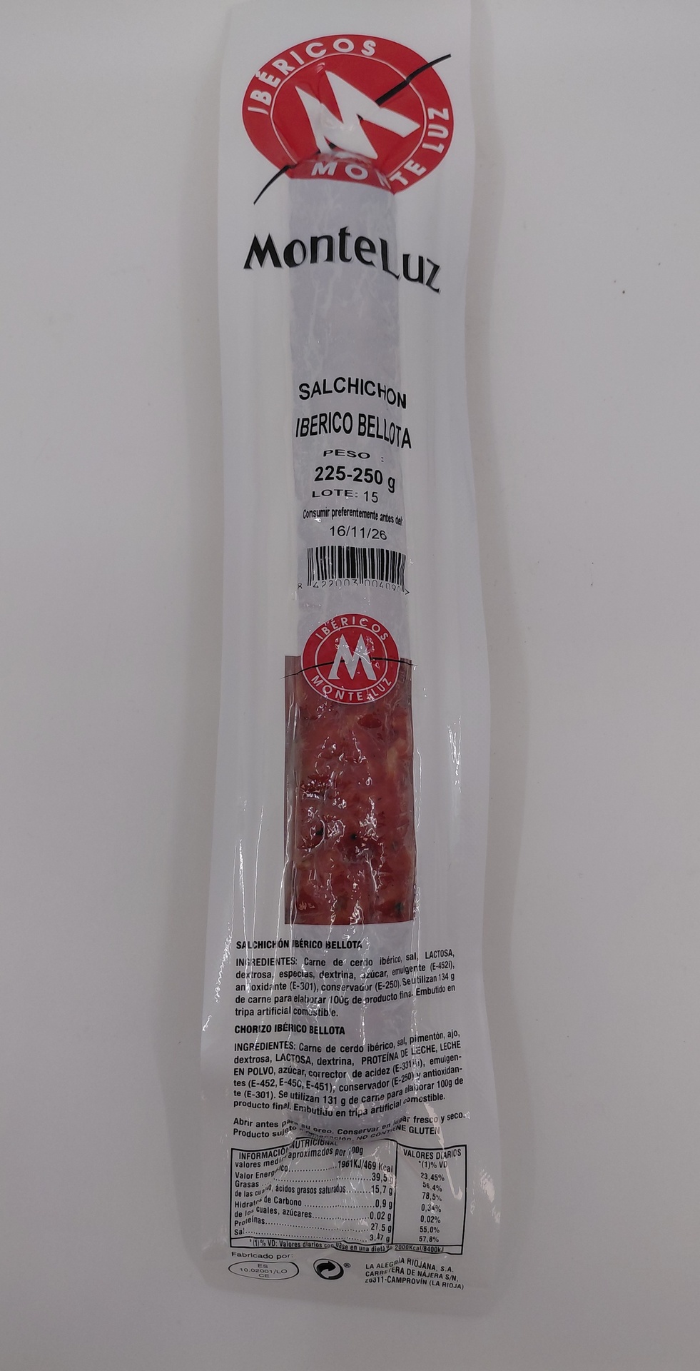 Salchichón Ibérico de Bellota 250 g aprox. MONTELUZ