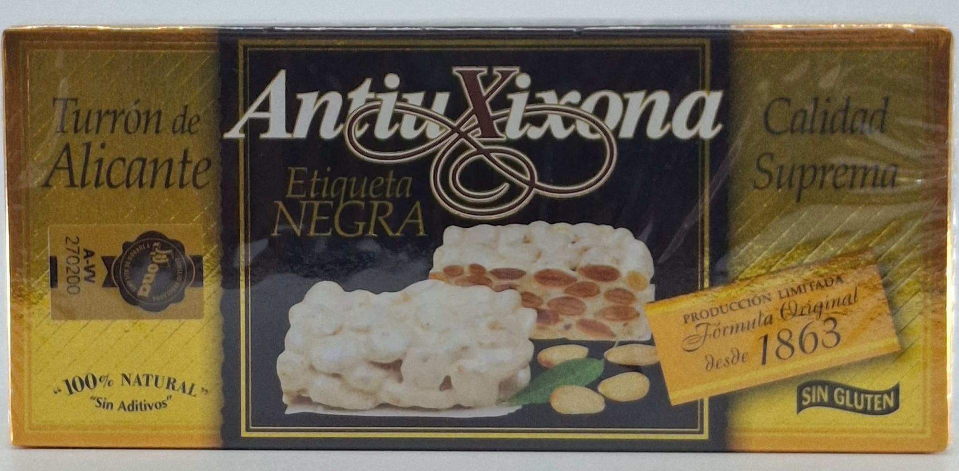 Turrón Alicante Etiqueta Negra (64% Almendra) 150 g ANTIU XIXONA