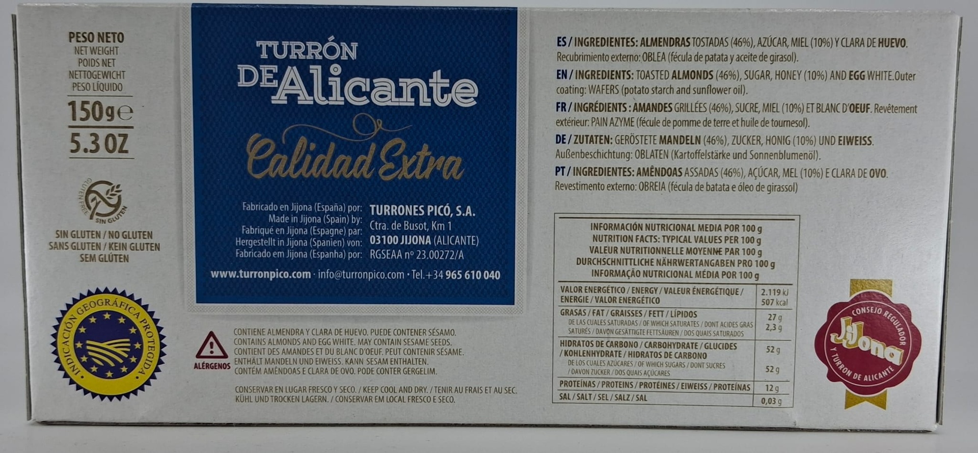 Turrón Alicante D.O. Jijona 150 g PICÓ