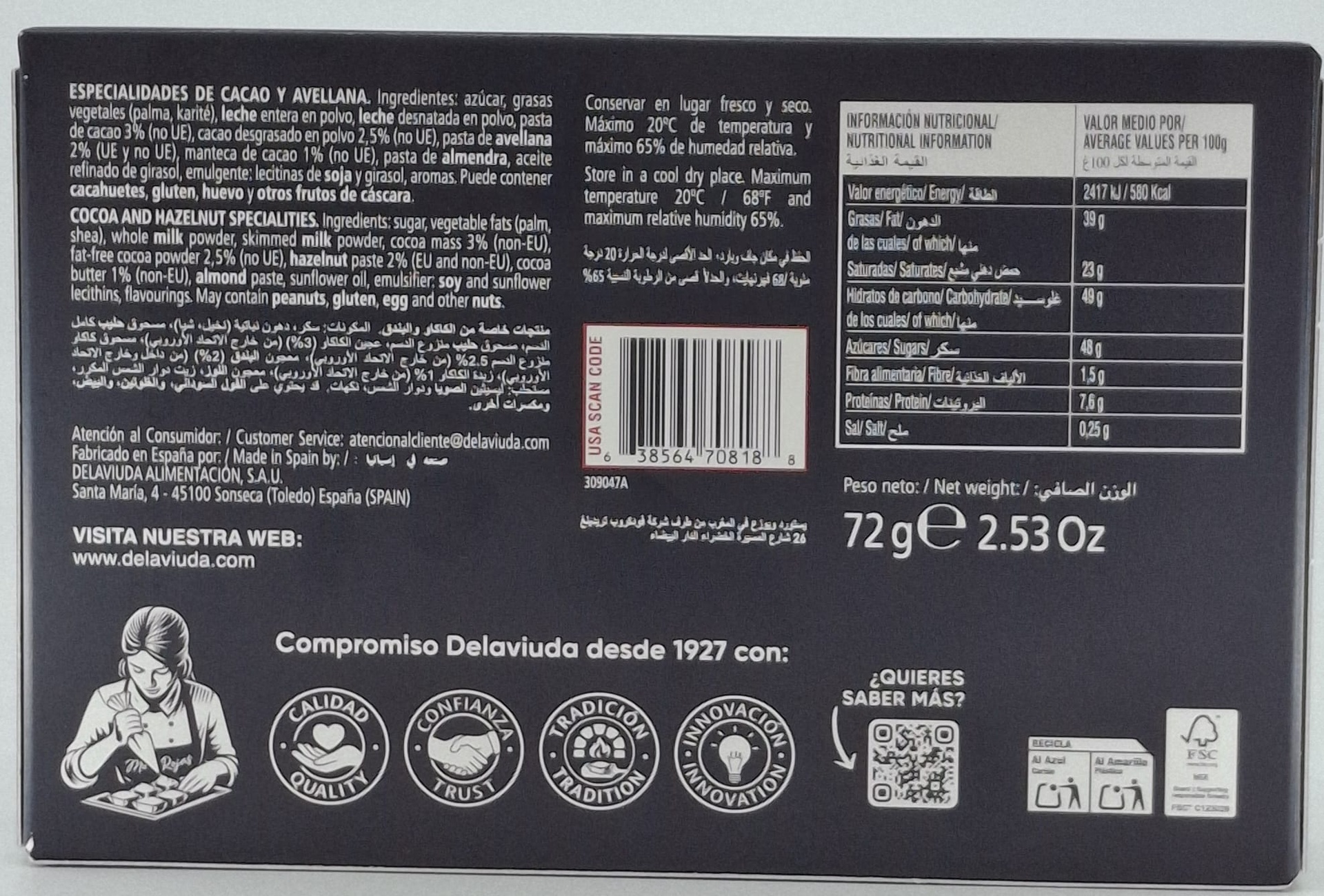 Bombones Avellana 72 g DELAVIUDA