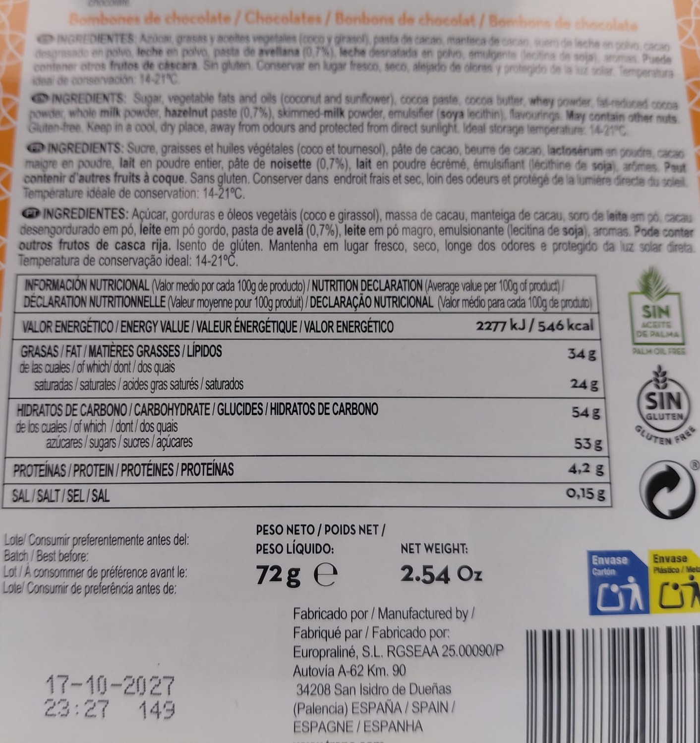Bombones Artesanía 72 g TRAPA