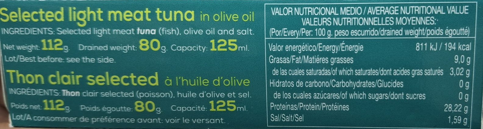 Lata Ventresca Atún Claro en Aceite de Oliva 120 g RÍA DE SANTOÑA