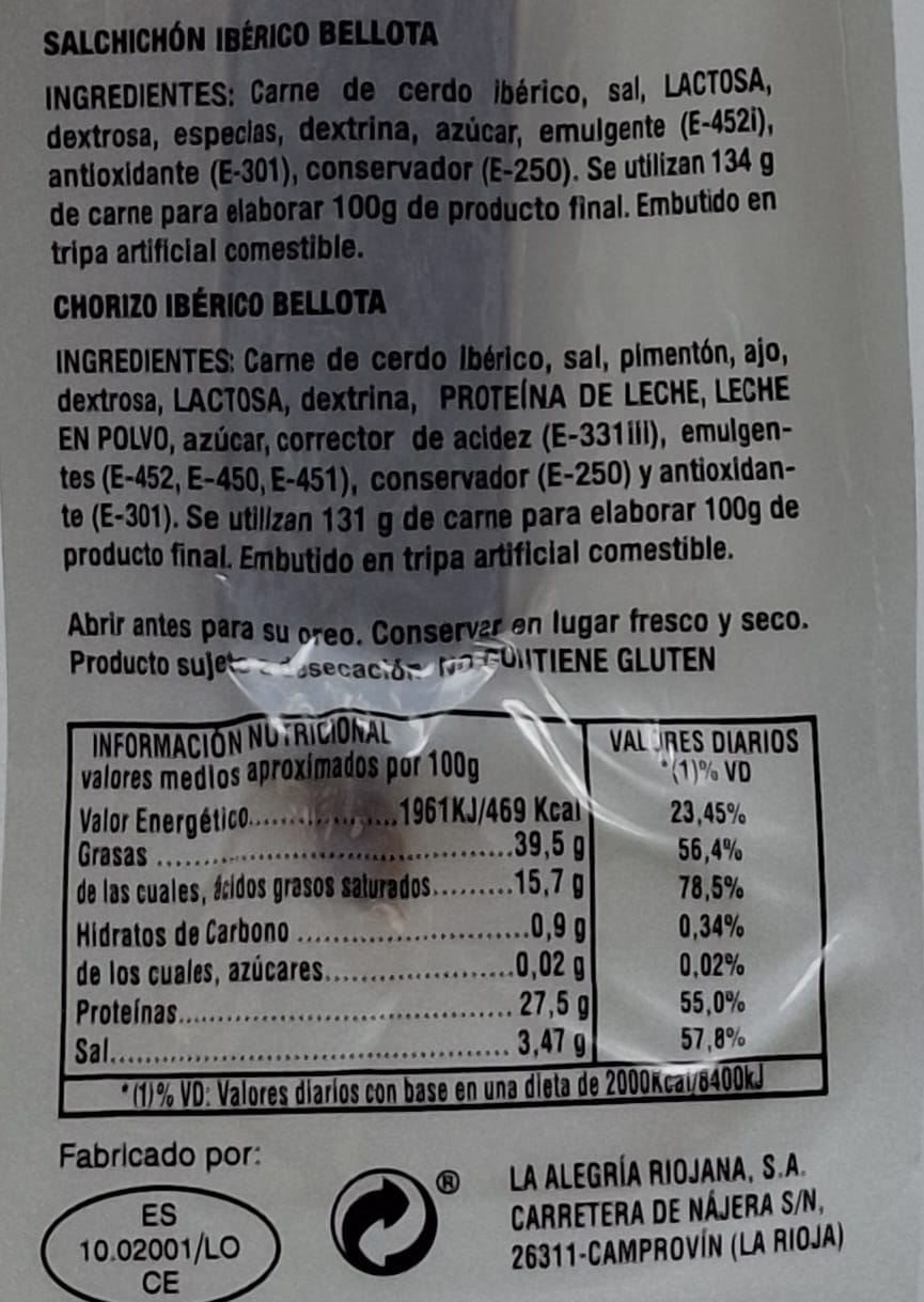 Chorizo Ibérico de Bellota Cular 450 g aprox. MONTELUZ
