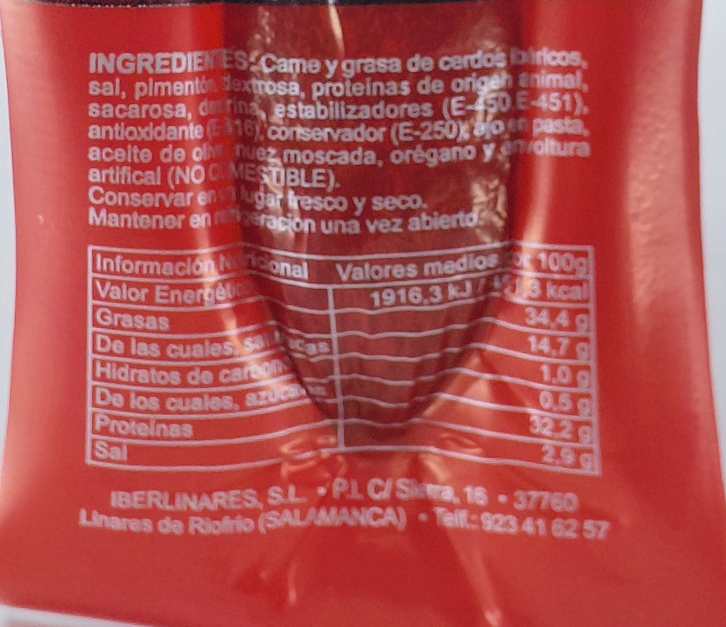 Chorizo Ibérico de Bellota 350 g aprox. MONTEHONFRÍA (Salamanca)