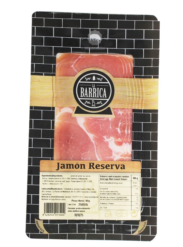 Jamón Loncheado de Castilla Añejo Reserva 90 g LA BARRICA Formato Estrecho