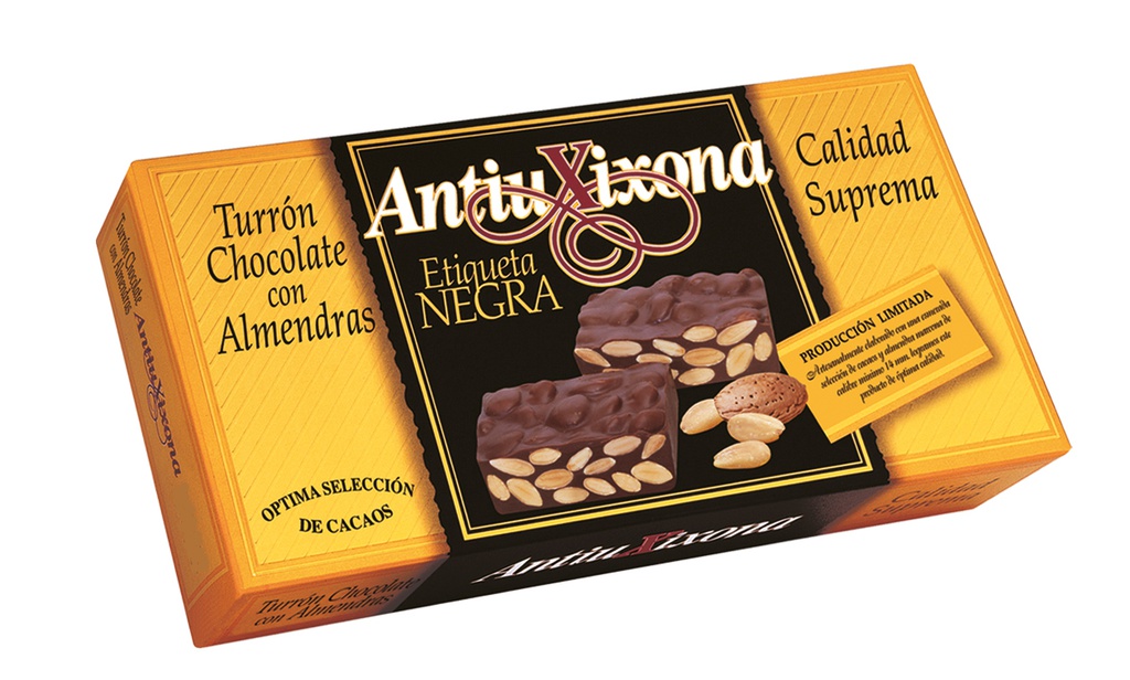 Turrón Chocolate con Almendras Etiqueta Negra 150 g ANTIU XIXONA