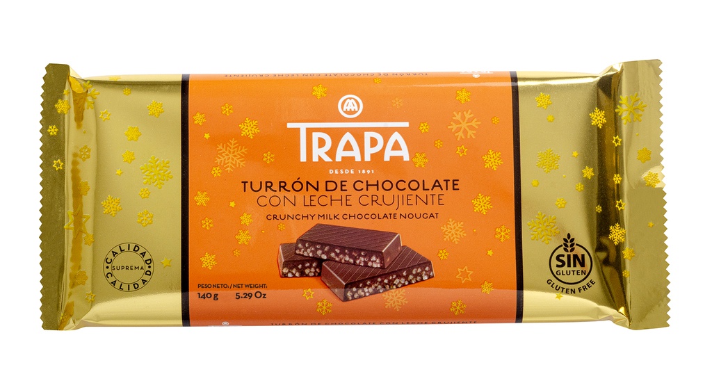 Turrón Chocolate con Leche Crujiente 140 g TRAPA