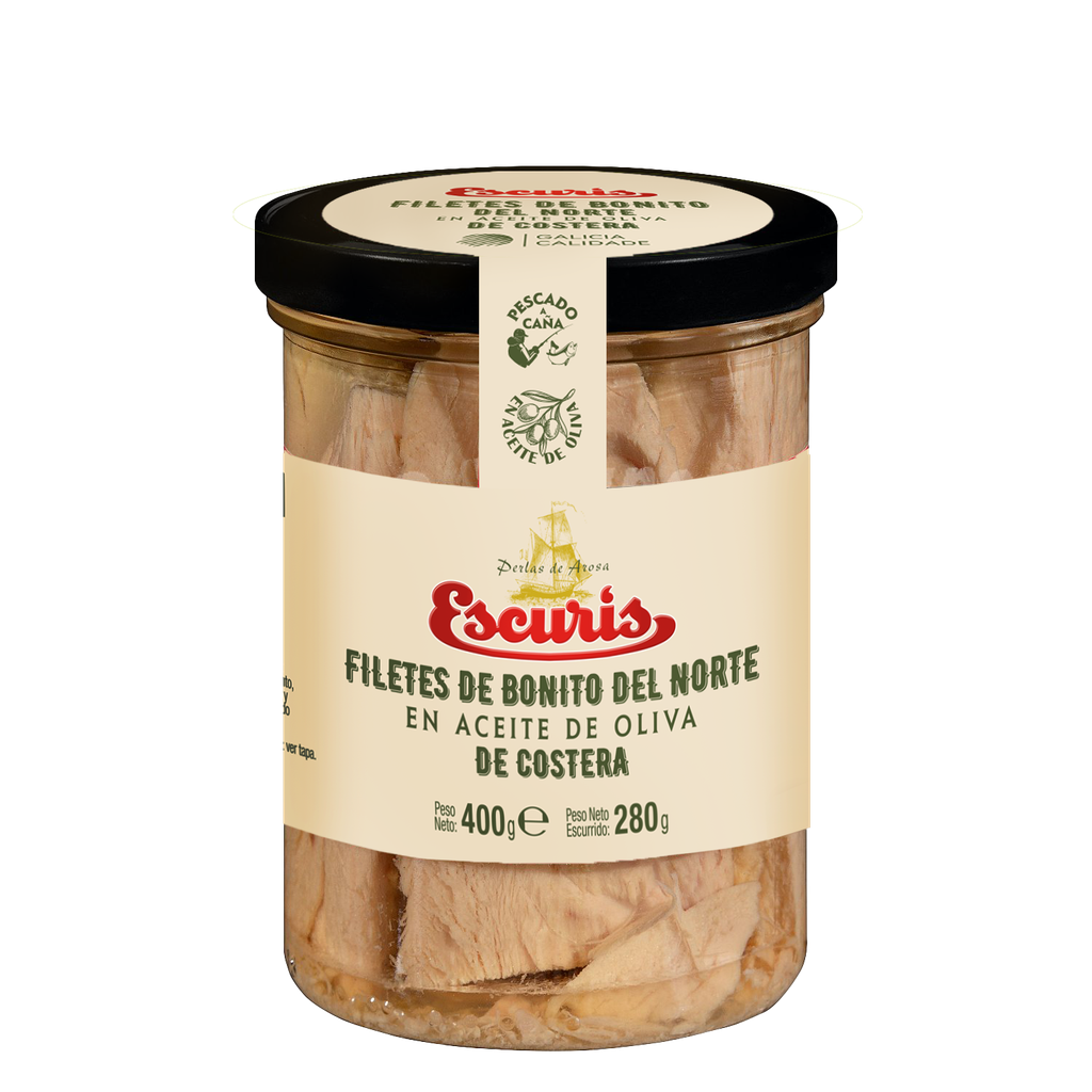 Tarro Lomos de Bonito del Norte de Costera en Aceite de Oliva 400 g Neto ESCURIS