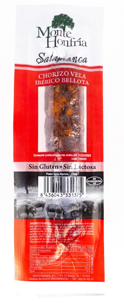 Chorizo Ibérico de Bellota 150 g aprox. MONTEHONFRÍA (Salamanca)