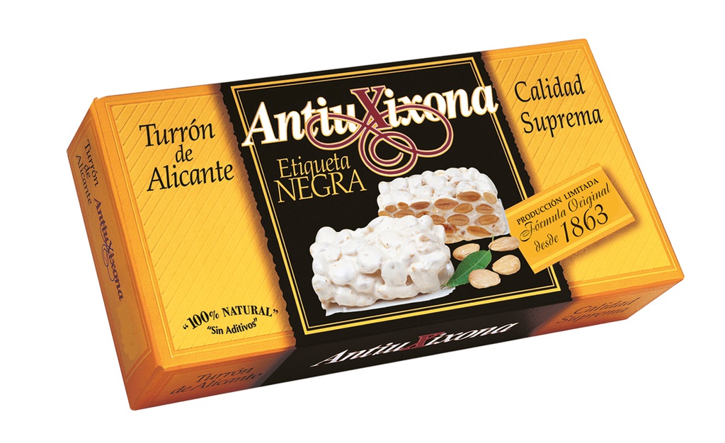 Turrón Alicante Etiqueta Negra (64% Almendra) 200 g ANTIU XIXONA