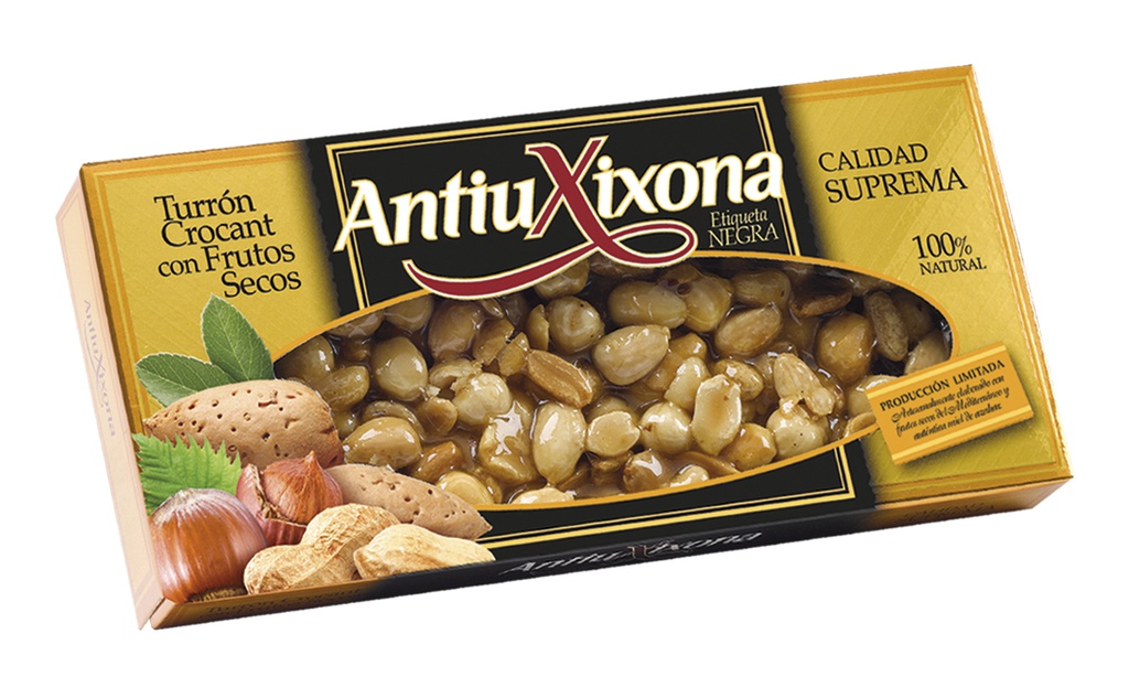 Turrón Crocant con Frutos Secos Etiqueta Negra 150 g ANTIU XIXONA